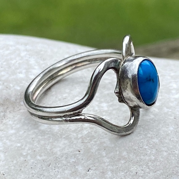 Vintage Genuine Turquoise silver ring size 7 - Picture 3 of 11